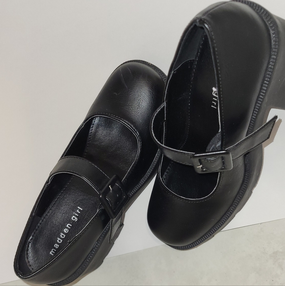 Madden Girl Black Strap Chunky Heels